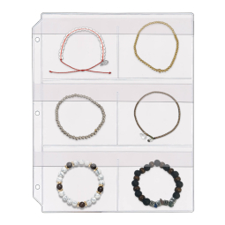6-Pocket Clear Plastic Jewelry Binder Page with Flaps - Bangle / Beaded Bracelets with Charms - Made