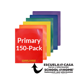 School / Home Plastic Folders - 150-Pack - 25 each Primary Colors - English/Spanish