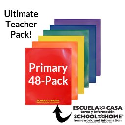 School / Home Folders - Durable, Archival Plastic - Primary Colors 48-Pack - English/Spanish