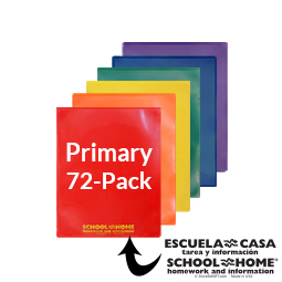 School / Home Plastic Folders - 72-Pack - 12 each Primary Colors - English/Spanish