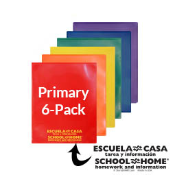 School / Home Plastic Folders - Primary Colors 6-Pack - English/Spanish